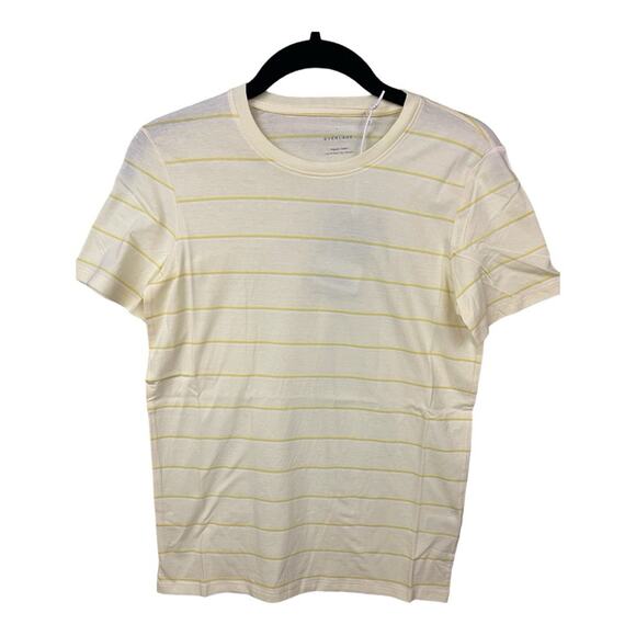 Everlane The Organic Cotton Crew Neck‎ Short Sleeve Shirt in Yellow Stripe S NWT - Picture 2 of 7